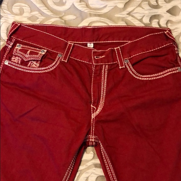 red jeans white stitching